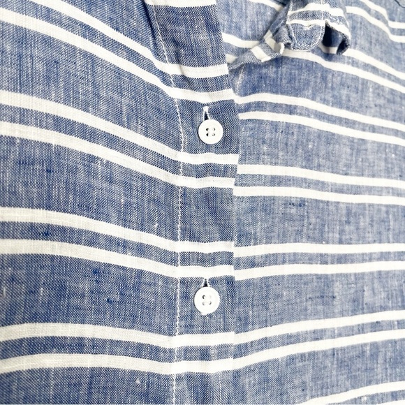 New Garnet Hill Easy Linen Tunic Button Up Shirt Blue Coast Stripe Petite - Picture 5 of 11